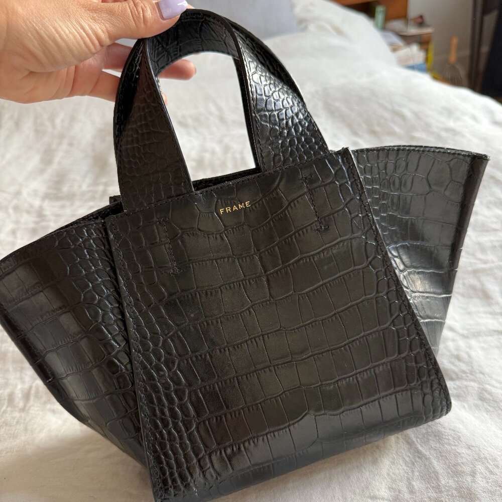 Frame Embossed black faux leather small bag